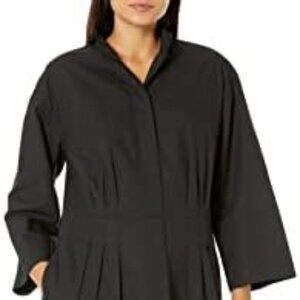 Vince Fitted Band Collar Poplin Fit-&-Flare Mini black dress